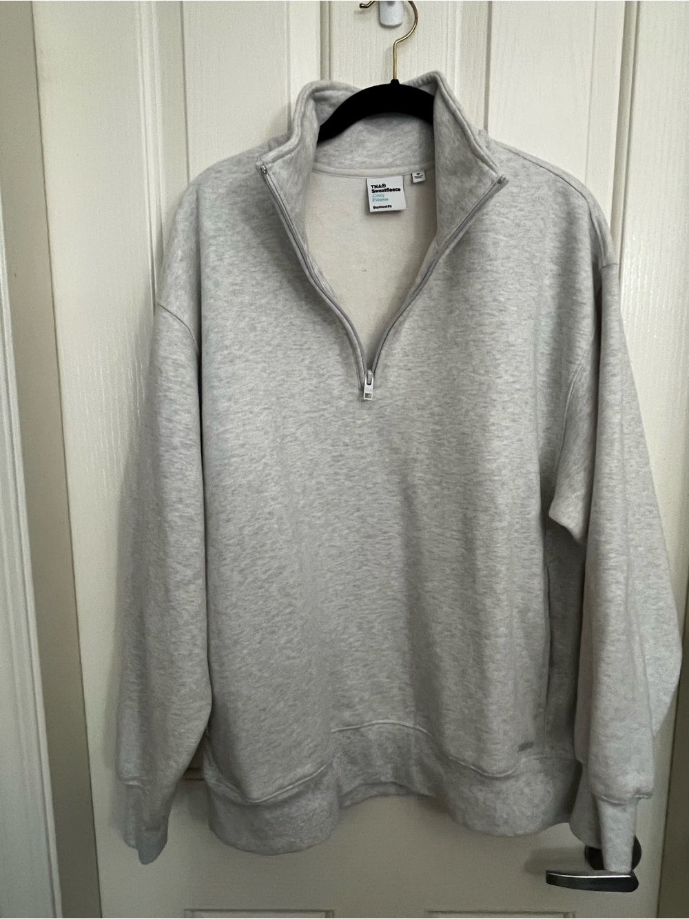 TNA Heather Light Gray 1/4 zip Pullover. Boyfriend fit.